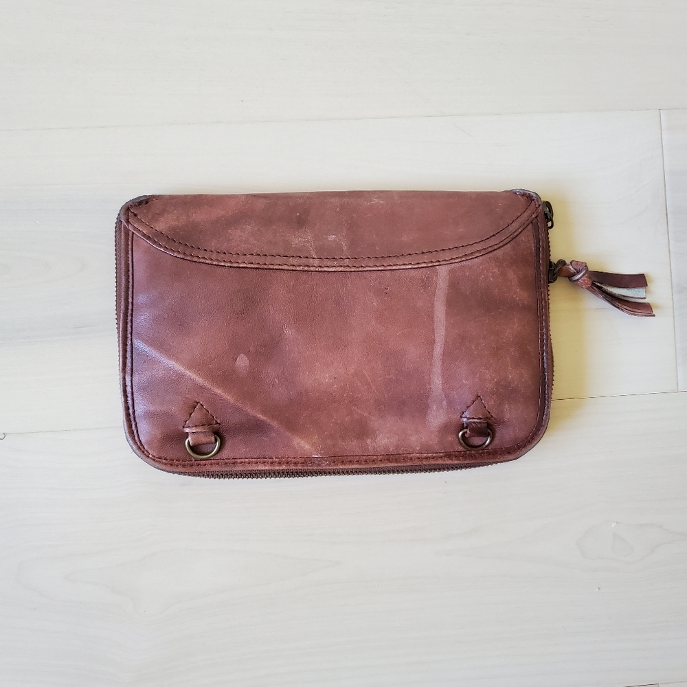 We the free brown leather clutch purse